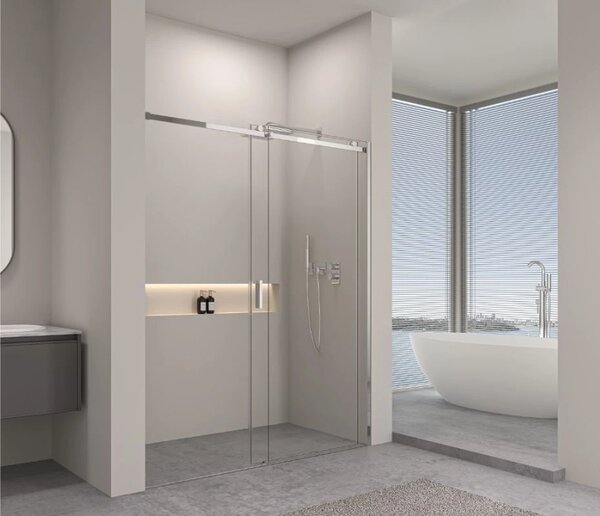 Erga Lynn, usa de dus culisanta in deschidere 90x195 cm, sticla transparenta de 8 mm, profil cromat, ERG-V02-LYNN-D090-CL-CR