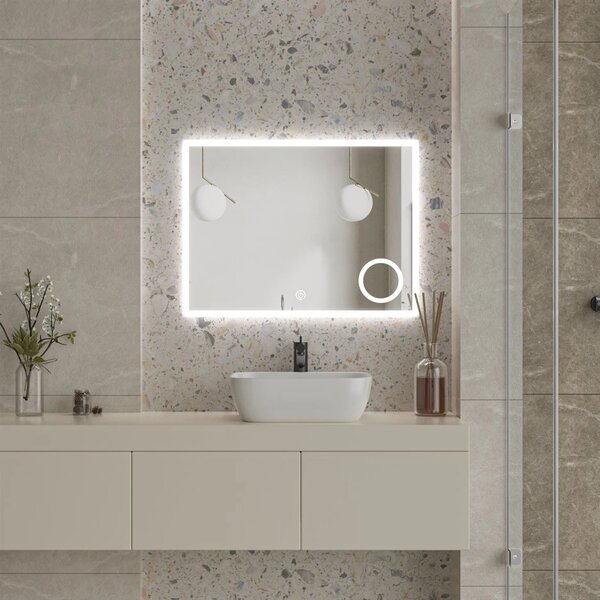 Erga Luna, oglinda LED 80x60cm cu oglinda cosmetica 3x marire, 2185 lm, 6500K, iluminare fata/spate, ERG-V01-124-8060-00