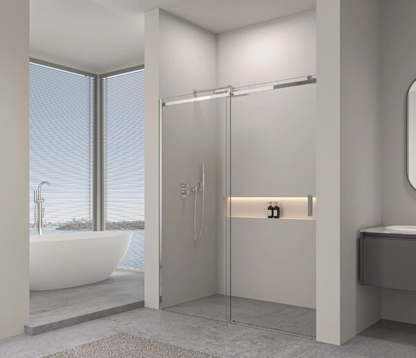 Erga Lynn, usa de dus culisanta in deschidere 90x195 cm, sticla transparenta de 8 mm, profil cromat, ERG-V02-LYNN-D090-CL-CR