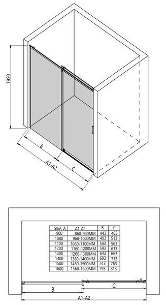 Erga Lynn, usa de dus culisanta in deschidere 90x195 cm, sticla transparenta de 8 mm, profil cromat, ERG-V02-LYNN-D090-CL-CR