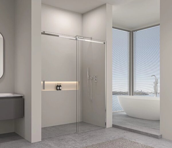Erga Lynn, usa de dus culisanta in deschidere 90x195 cm, sticla transparenta de 8 mm, profil cromat, ERG-V02-LYNN-D090-CL-CR