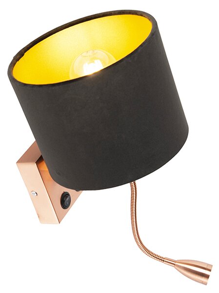 Lampa de perete moderna din cupru cu abajur din catifea neagra - Brescia