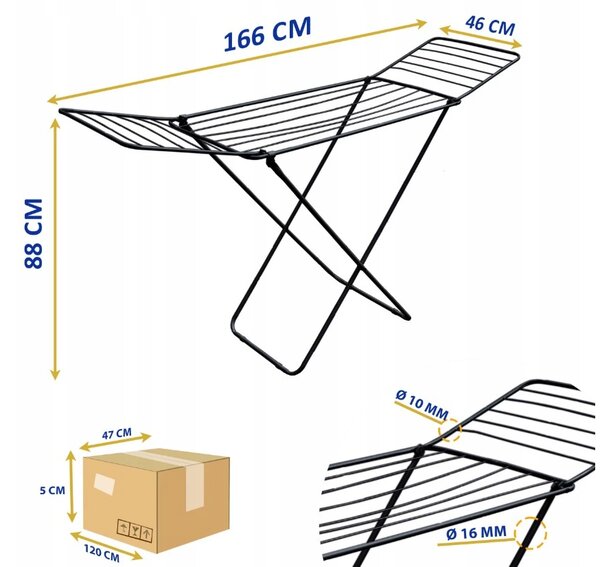 Erga Model 203, uscator de rufe 178x55x106 cm, negru, ERG-SEP-10SUSST203BLA