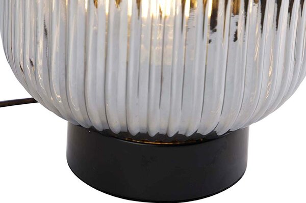Lampă de masă Art Deco neagră cu sticlă fumurie - Karel