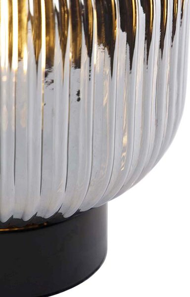 Lampă de masă Art Deco neagră cu sticlă fumurie - Karel