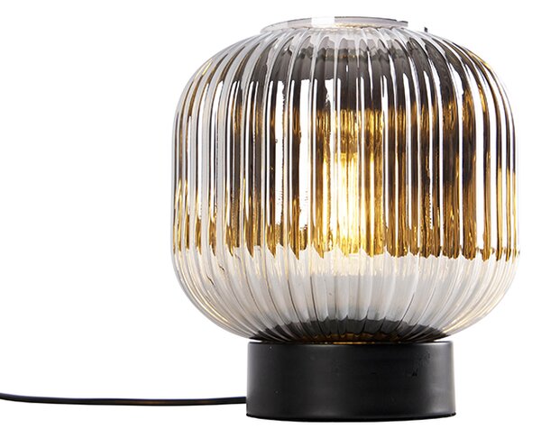 Lampă de masă Art Deco neagră cu sticlă fumurie - Karel