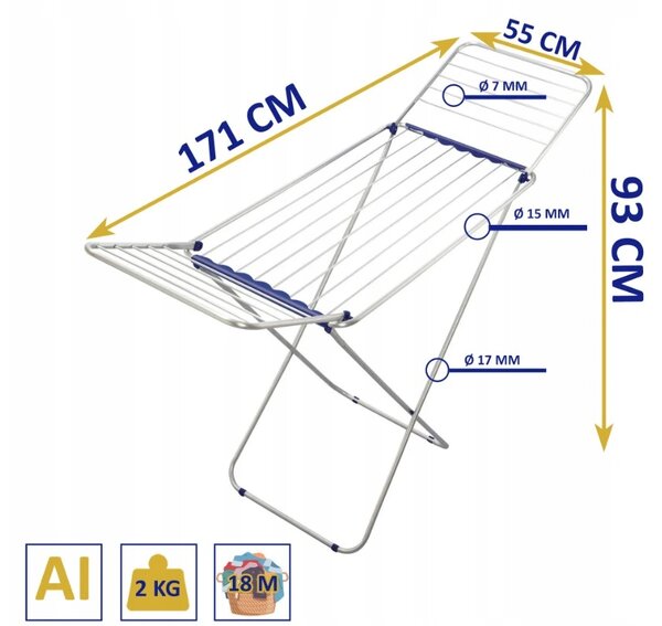 Erga Model 201, uscator de rufe pliabil din aluminiu 171x55x93 cm, ERG-SEP-10SUSSTMOD201