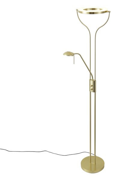 Lampa de podea moderna aurie cu brat de citit incluzând LED si dimmer - Divo