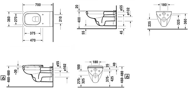 Duravit D-Code vas wc agăţat pentru persoane cu dizabilități alb 22280900002