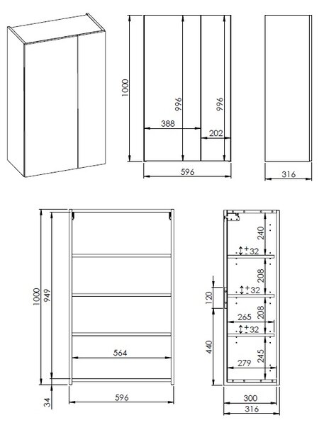 Elita For All dulap 59.6x31.6x100 cm laterala pe perete nucă RE140600067060