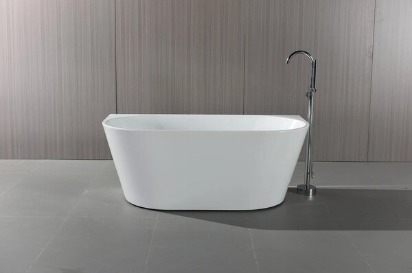 Erga Norah, cada de baie autoportanta pe perete 150x75 cm + dop de scurgere, alb lucios, ERG-Norah-150075-WH-WH