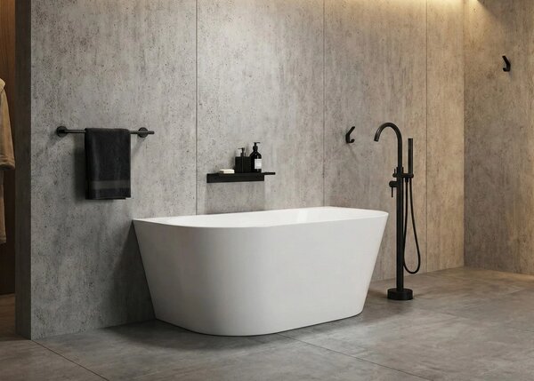 Erga Norah, cada de baie autoportanta pe perete 170x78 cm + dop de scurgere, alb lucios, ERG-NORAH-170078-WH-WH
