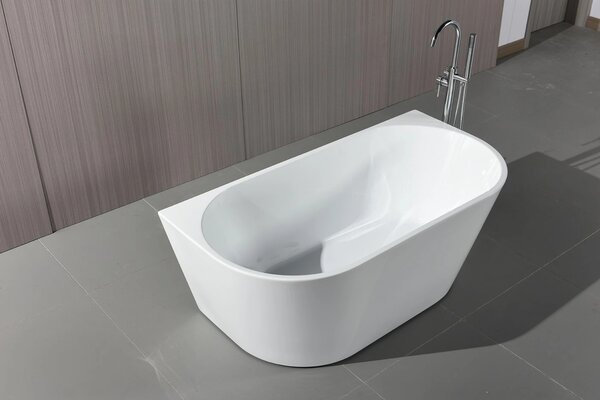 Erga Norah, cada de baie autoportanta pe perete 150x75 cm + dop de scurgere, alb lucios, ERG-Norah-150075-WH-WH
