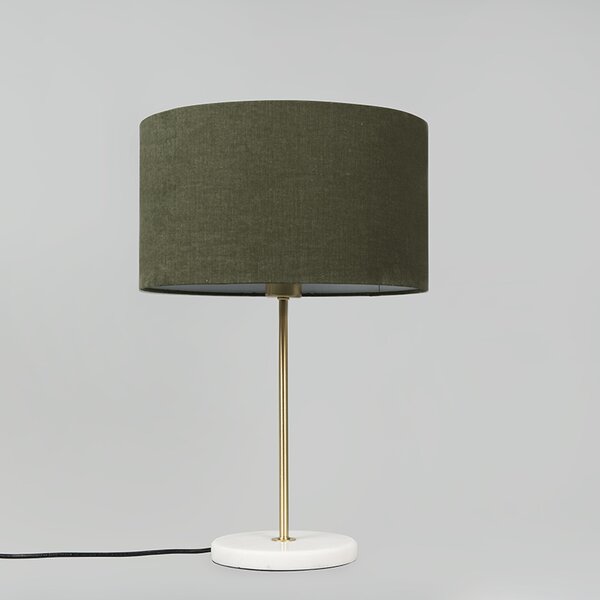 Lampă de masă din alamă cu abajur verde 35 cm - Kaso