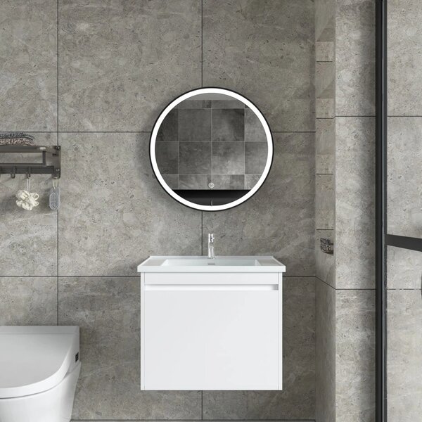 Erga Olivia, oglinda LED rotunda 60cm, cadru metalic negru, 1380 lm, 6500K, iluminare fata, ERG-V01-202-6060-BK