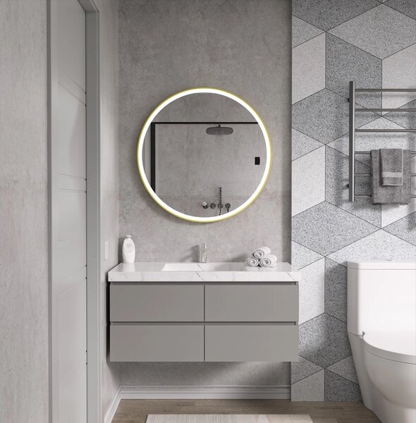 Erga Olivia, oglinda LED rotunda 90cm, cadru metalic auriu, 2070 lm, 6500K, iluminare fata, ERG-V01-202-9090-GD