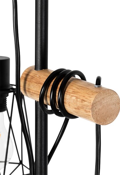 Lampă de podea rustică neagră cu lemn 2 lumini cu abajur - Dami Frame