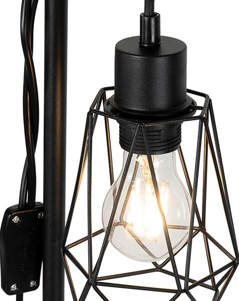 Lampă de podea rustică neagră cu lemn 2 lumini cu abajur - Dami Frame