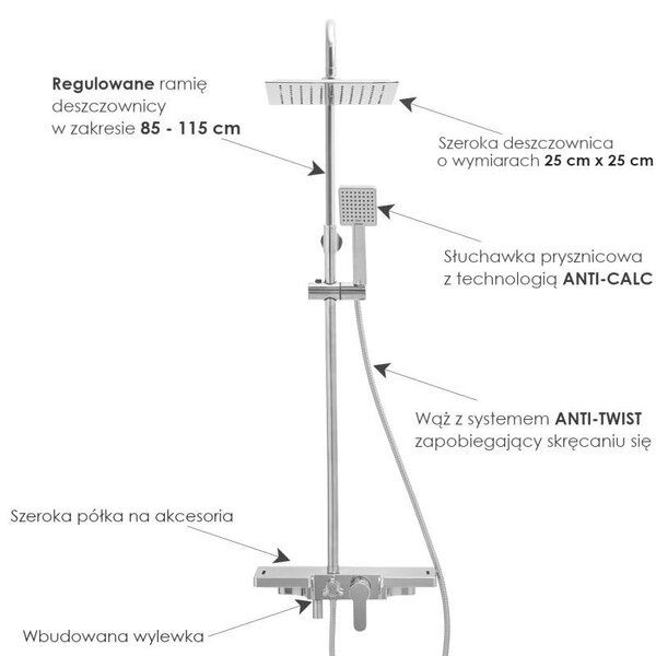 Erga Oslo, set de duș cu robinet cu pârghie și poliță, crom, ERG-YKA-BP.OSLO-25-CHR