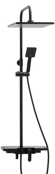 Erga Oslo, set de dus cu robinet cu maneta, raft si cap de ploaie 30x30 cm, negru mat, ERG-YKA-BP.OSLO-30-BLK