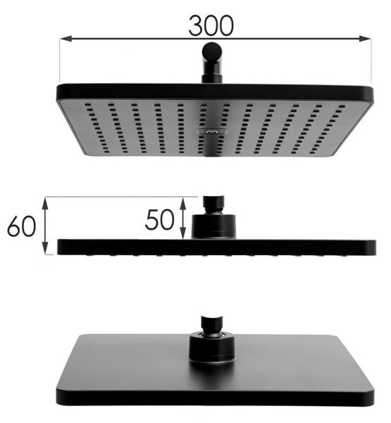 Erga Oslo, set de dus cu robinet cu maneta, raft si cap de ploaie 30x30 cm, negru mat, ERG-YKA-BP.OSLO-30-BLK