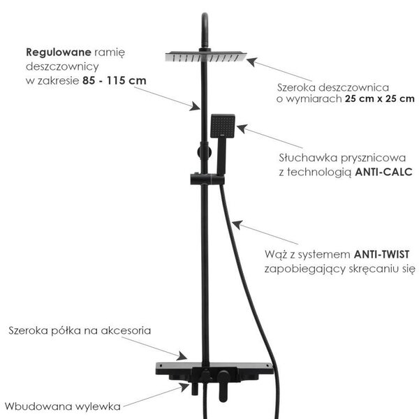 Erga Oslo, set de dus cu robinet cu maneta si raft, negru mat, ERG-YKA-BP.OSLO-25-BLK