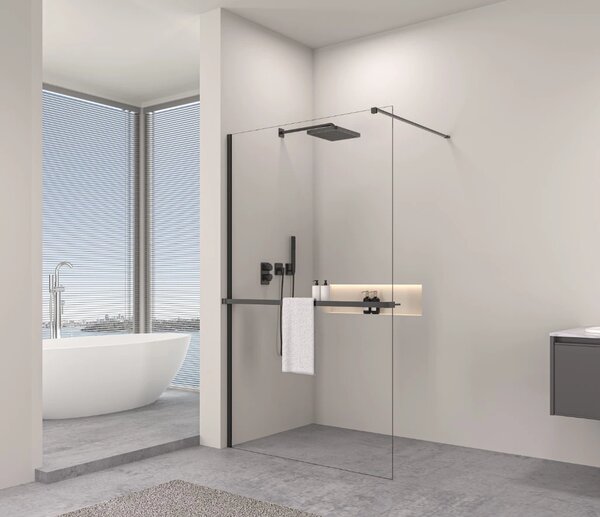 Erga Paris, raft/suport prosop pentru paravan de duș (max. 140 cm), negru mat, ERG-V02-PARIS-SHELF-BK