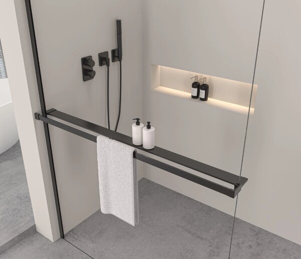 Erga Paris, raft/suport prosop pentru paravan de duș (max. 140 cm), negru mat, ERG-V02-PARIS-SHELF-BK