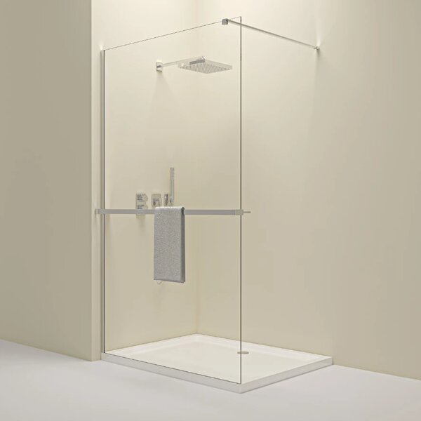 Erga Paris, Paravan de duș Walk-In 140x200 cm cu poliță și suport pentru prosoape, sticlă transparentă de 8 mm, profil cromat, ERG-V02-PARIS-140x200-CL-CR-BAR