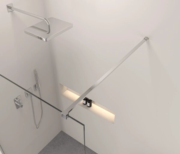 Erga Paris, Paravan de duș Walk-In 50x200 cm cu poliță și suport pentru prosoape, sticlă transparentă de 8 mm, profil cromat, ERG-V02-PARIS-050x200-C…