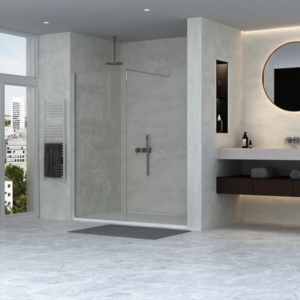 Erga Paris, paravan de dus walk-in 50x200 cm, sticla transparenta 8mm, profil cromat, ERG-V02-PARIS-050x200-CL-CR