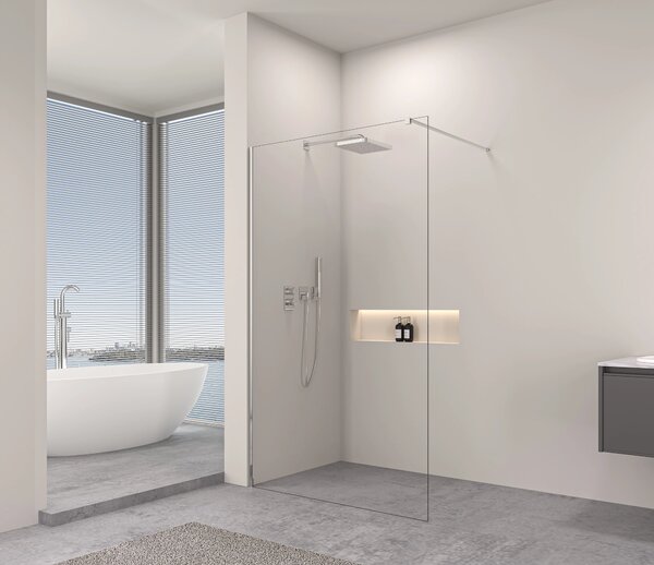 Erga Paris, paravan de dus walk-in 50x200 cm, sticla transparenta 8mm, profil cromat, ERG-V02-PARIS-050x200-CL-CR