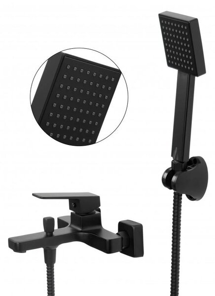 Erga Sara, baterie de baie cu set de duș manual, negru mat, ERG-YKA-BW.SARA-BLK
