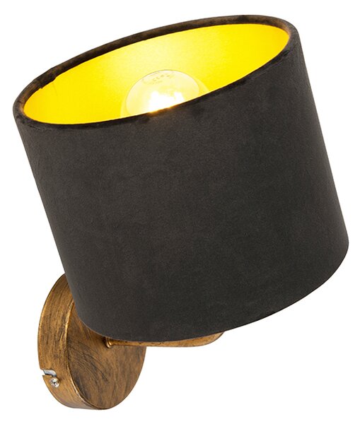Lampă de perete vintage aurie cu abajur din catifea neagră - Matt