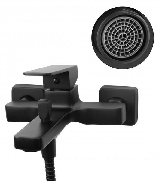 Erga Sara, baterie de baie cu set de duș manual, negru mat, ERG-YKA-BW.SARA-BLK