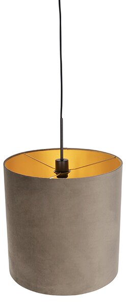 Lampă suspendată cu abajur din catifea taupe cu auriu 40 cm - Combi