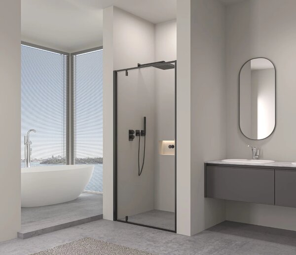 Erga Sydney, usa de dus cu balamale cu 1 cana pentru deschidere 80x195 cm, sticla transparenta 6 mm, profil negru, ERG-V02-SYDNEY-D080-BK
