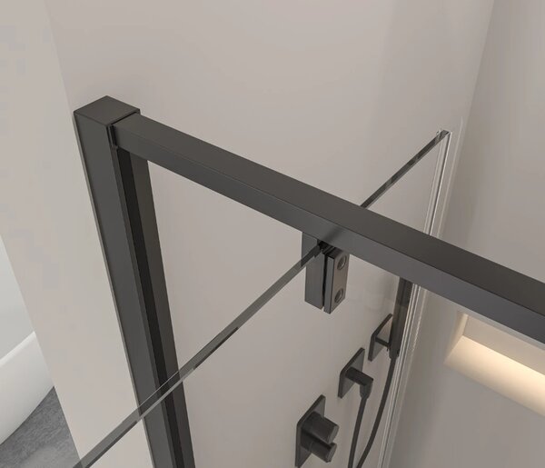 Erga Sydney, cabină de duș cu ușă cu un canat 80(uşă) x 80(perete) x 195 cm, sticlă transparentă de 6 mm, profil negru, ERG-V02-SYDNEY-D080G080-BK