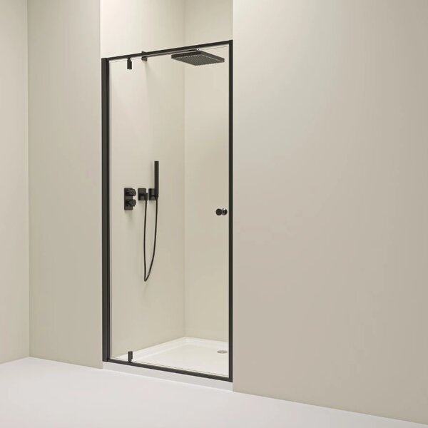 Erga Sydney, usa de dus cu balamale cu 1 cana pentru deschidere 80x195 cm, sticla transparenta 6 mm, profil negru, ERG-V02-SYDNEY-D080-BK