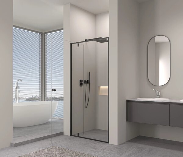 Erga Sydney, usa de dus cu balamale cu 1 cana pentru deschidere 80x195 cm, sticla transparenta 6 mm, profil negru, ERG-V02-SYDNEY-D080-BK