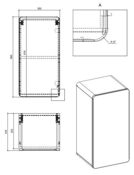Comad Aruba White dulap 35x32x68 cm laterala pe perete alb-stejar ARUBAWHITE810FSC