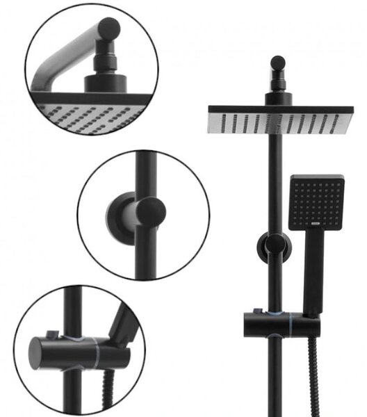 Erga Tiki, set de dus cu robinet cu maneta si cap de ploaie 20x20 cm, negru mat, ERG-YKA-BP.TIKI-BLK