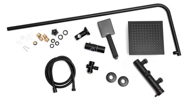 Erga Tiki, set de dus cu robinet cu maneta si cap de ploaie 20x20 cm, negru mat, ERG-YKA-BP.TIKI-BLK