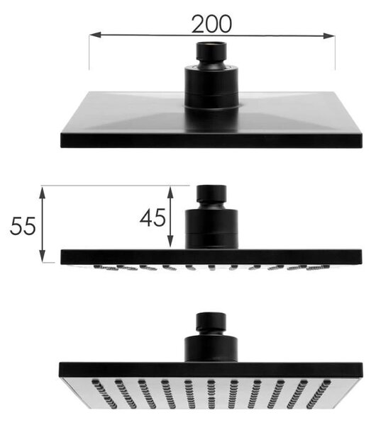 Erga Tiki, set de dus cu robinet cu maneta si cap de ploaie 20x20 cm, negru mat, ERG-YKA-BP.TIKI-BLK