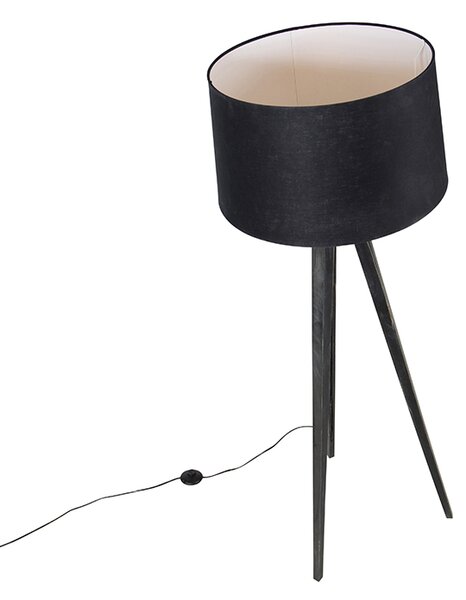 Triplu negru cu abajur din in negru 45 cm - Tripod Classic
