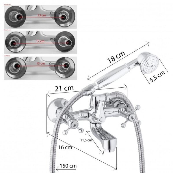 Erga Zape, baterie cadă cu set de duș manual, crom, ERG-YKA-BW.ZAPE-CHR