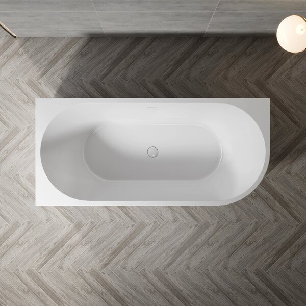 Erga Zara, cada de baie autoportanta coltar 150x75 cm + dop de scurgere, stanga, alb lucios, ERG-Zara-150075L-WH-WH