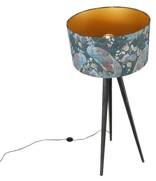 Lampă de podea cu trepied negru cu abajur paun 50 cm - Tripod Classic