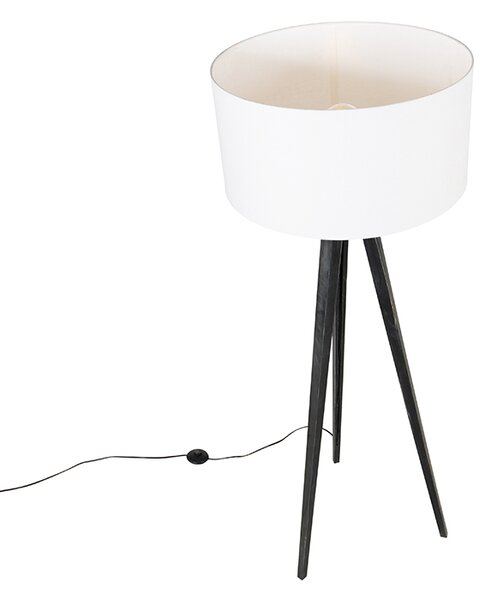 Lampă de podea cu trepied negru cu abajur alb 50 cm - Tripod Classic