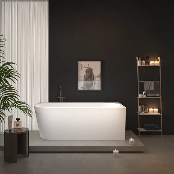 Erga Zara, cada de baie autoportanta coltar 150x75 cm + dop de scurgere, dreapta, alb lucios, ERG-Zara-150075R-WH-WH
